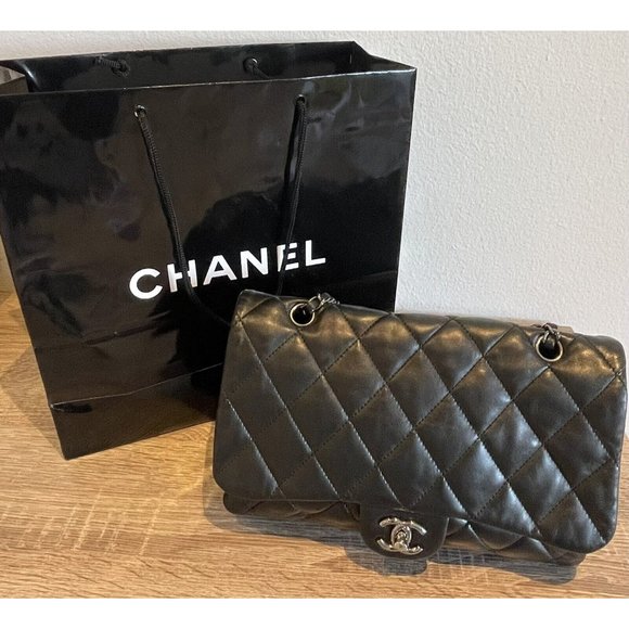 CHANEL Handbags - Authentic Chanel Black Quilted Lambskin Leather 3 Accordion Flap Bag